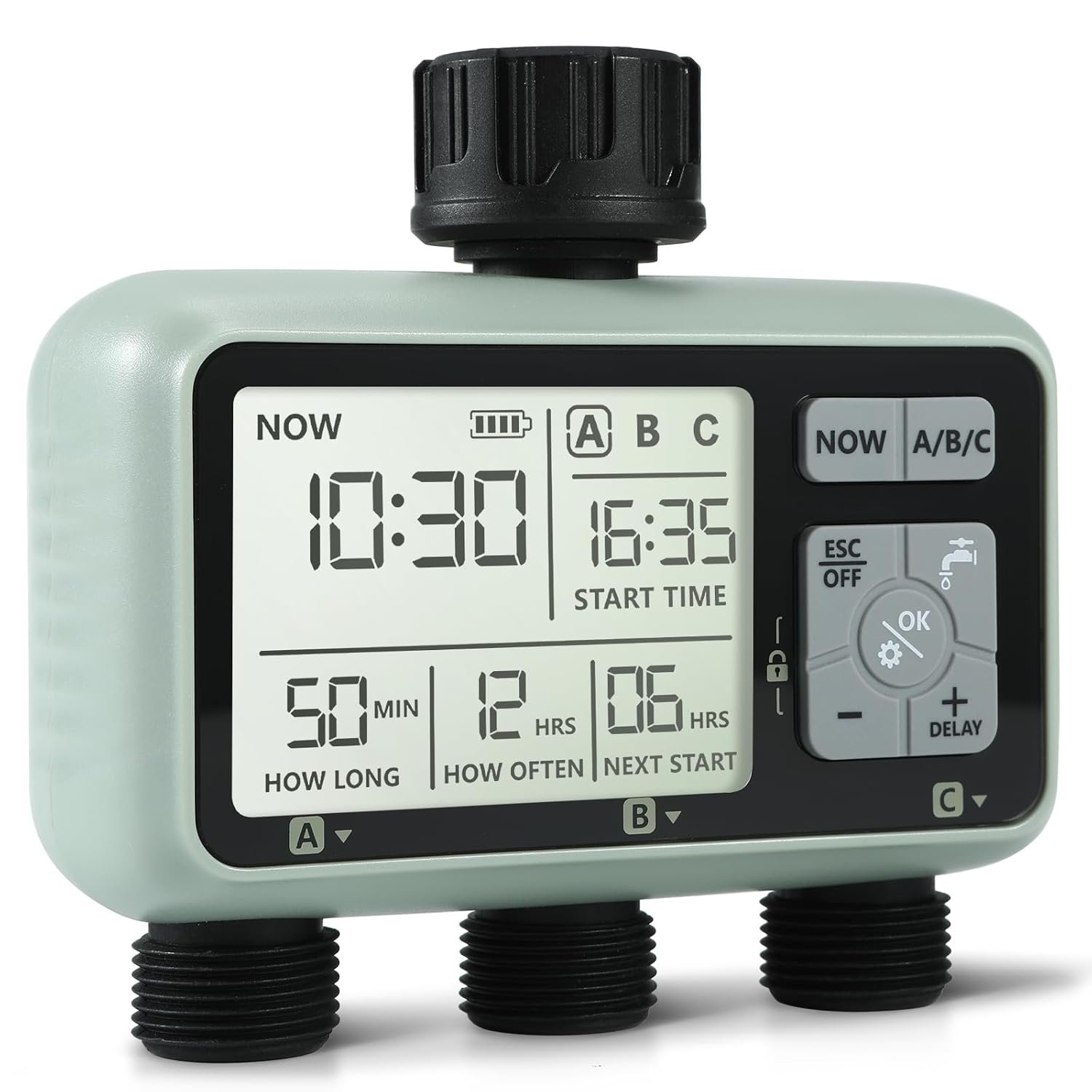 Kazeila Water Timer Irrigation System,3 Outlets Water Sprinkler Timer Lawn & Garden Watering Equipment/Automatic Watering System/IPX5 Waterproof/Child Lock Mode/Sprinklers for Lawns