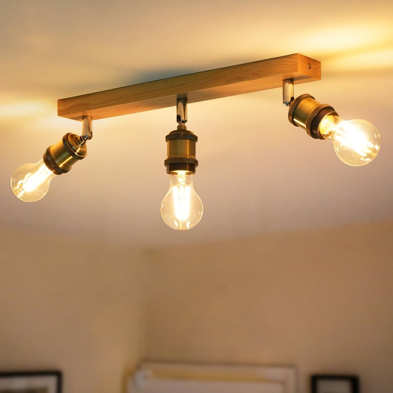 ANWIO Retro Ceiling Light Fitting,3 Way Spot Light Ceiling,Bedroom Lights Ceilings with E27,Adjustable Golden Ceiling Lighting,Kitchen Lights Ceiling,Spotlight Bar Lighting(NO Bulb)