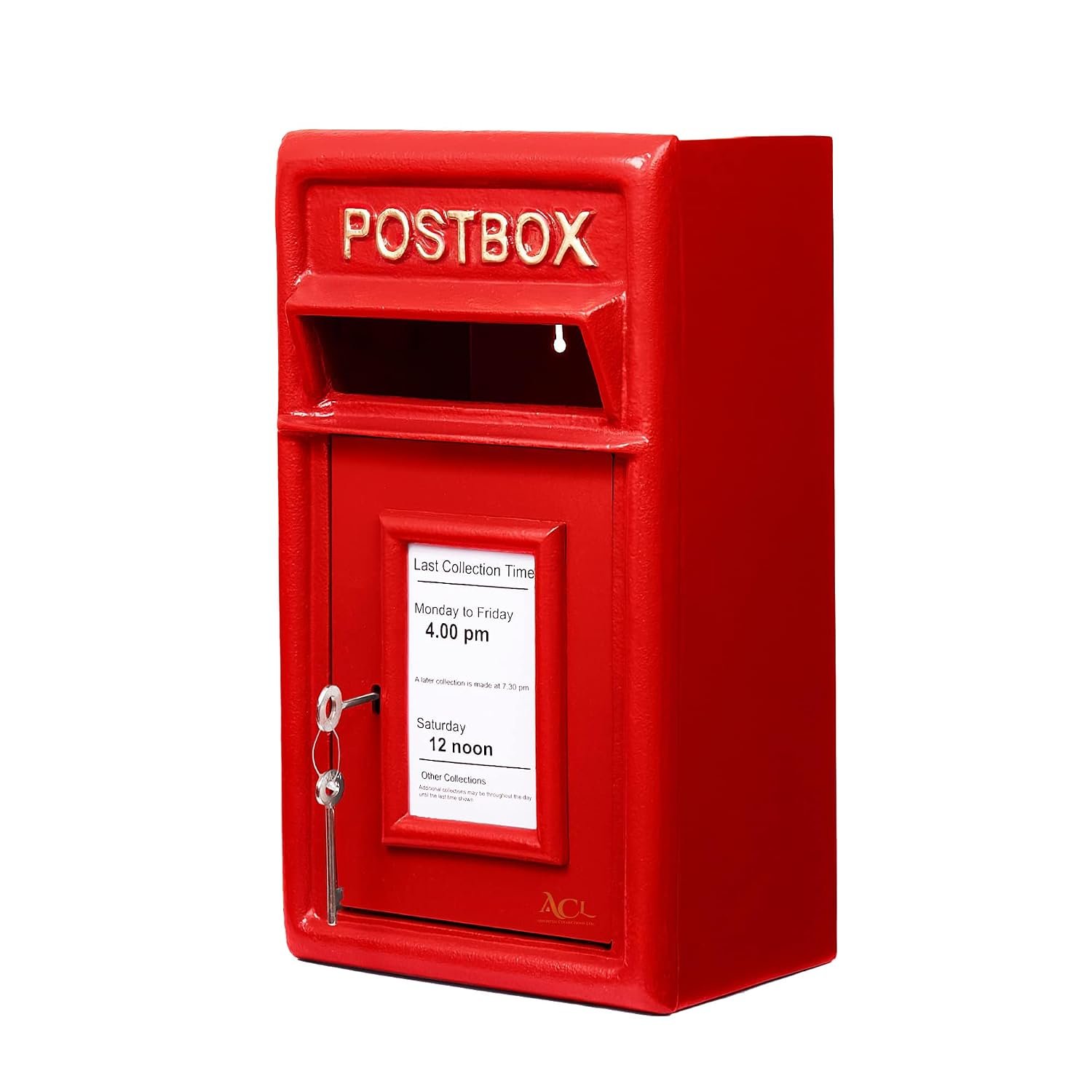 Assorted Collections Wall Mounted Post Box Classic Large Letter Box Lockable With 2 Keys, Heavy Duty Cast Iron Weatherproof Mailbox Easy To Install Keep 24x17x 44 cm, 11.8 kg (Red)