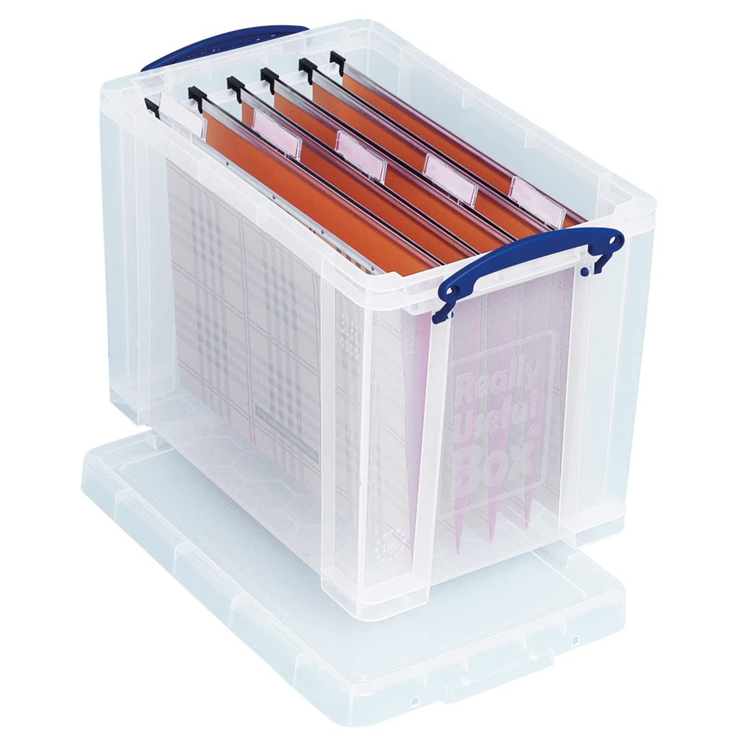 Really Useful Box Plastic Storage 24 Litre Clear with 10 x Suspension Files