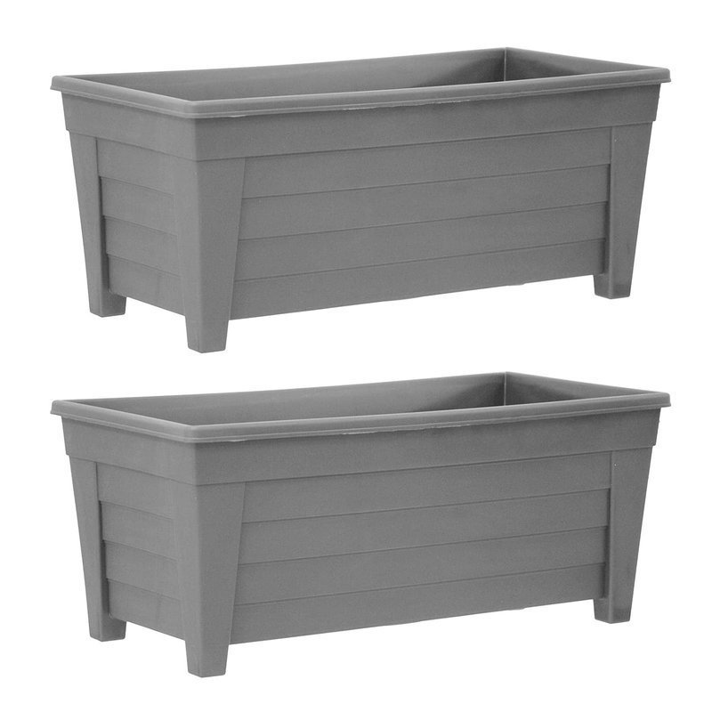 simpa Plastic Trough Garden Planter Pots 55cm Length - GREY, Set of 2 Pots - Suitable for Indoor or Outdoor Use with DIY Drainage Holes.