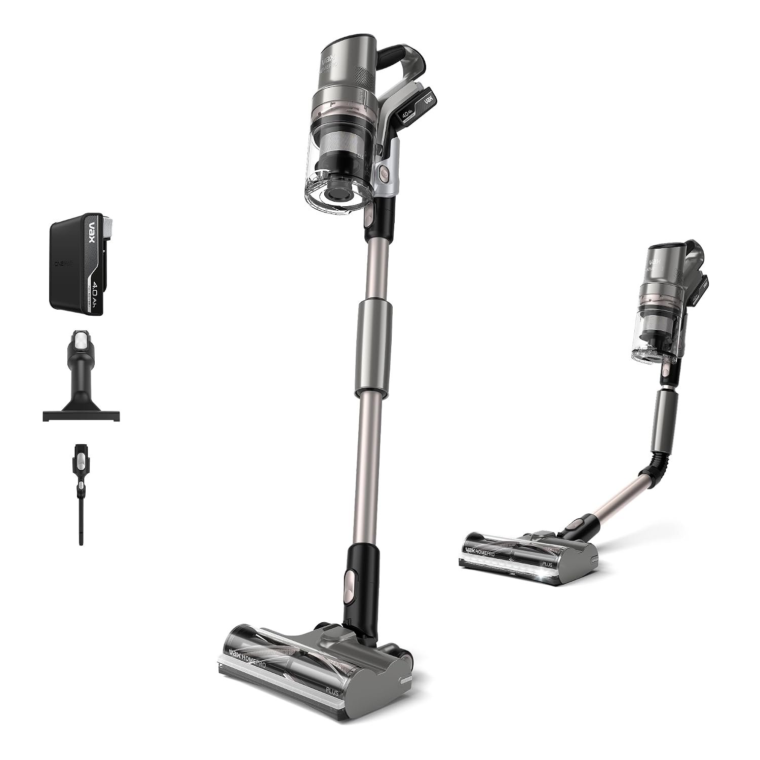 Vax HomePro Plus Cordless Stick Vacuum Cleaner, HairWrap Resist, FlexiClean Pole, Easy Empty Bin, Stair and Crevice Tools Included, Up to 45 min Runtime, LED Lights, Graphite and Titanium, CLSV-HPKA