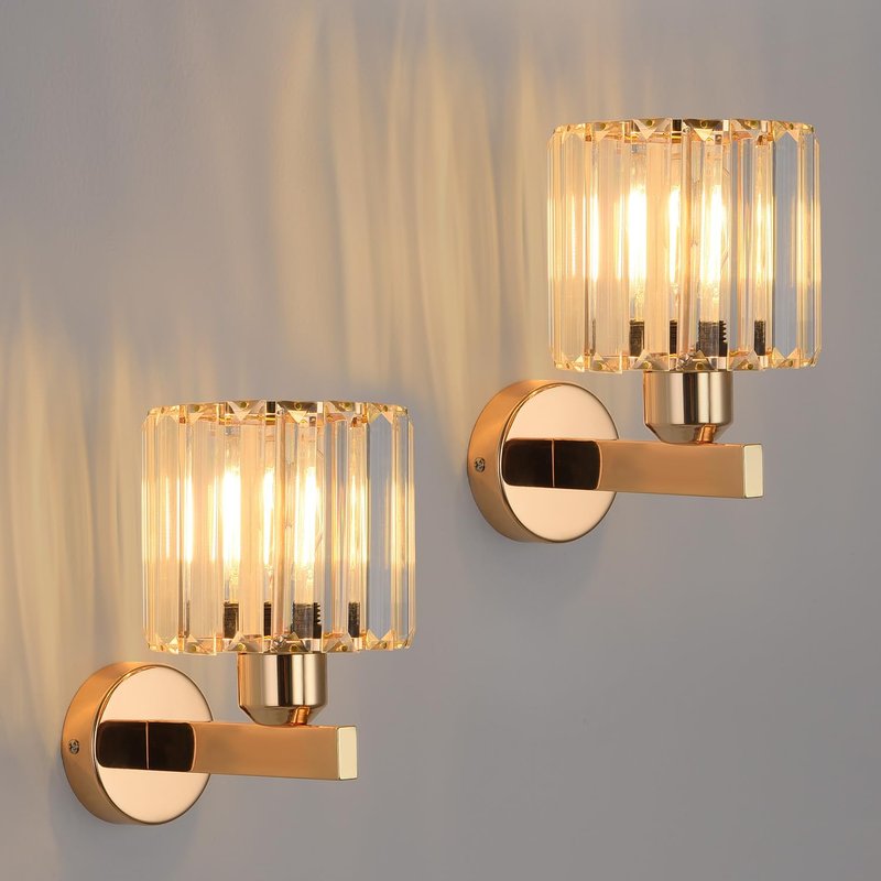 ANWIO Wall Lights,Bedroom Wall Lights,Gold Wall Light for Living Room,E27 Wall Light Shade Ceiling,Morden Crystal Wall Ceiling Light,Indoor Crystal Wall lamp(2 PCS,E27 Base,NO Bulbs)
