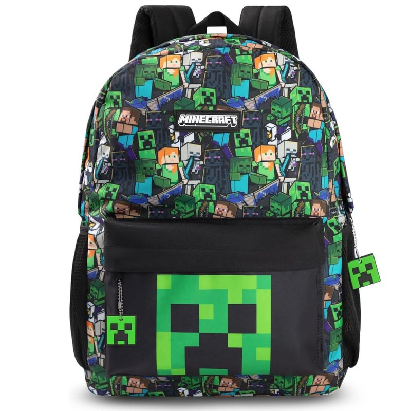 Minecraft Steve & Creeper Multicolour Backpack | Graphic Print Zip-Up School Bag | Kids Rucksack with Adjustable Straps | Unisex Book Carrying Merch