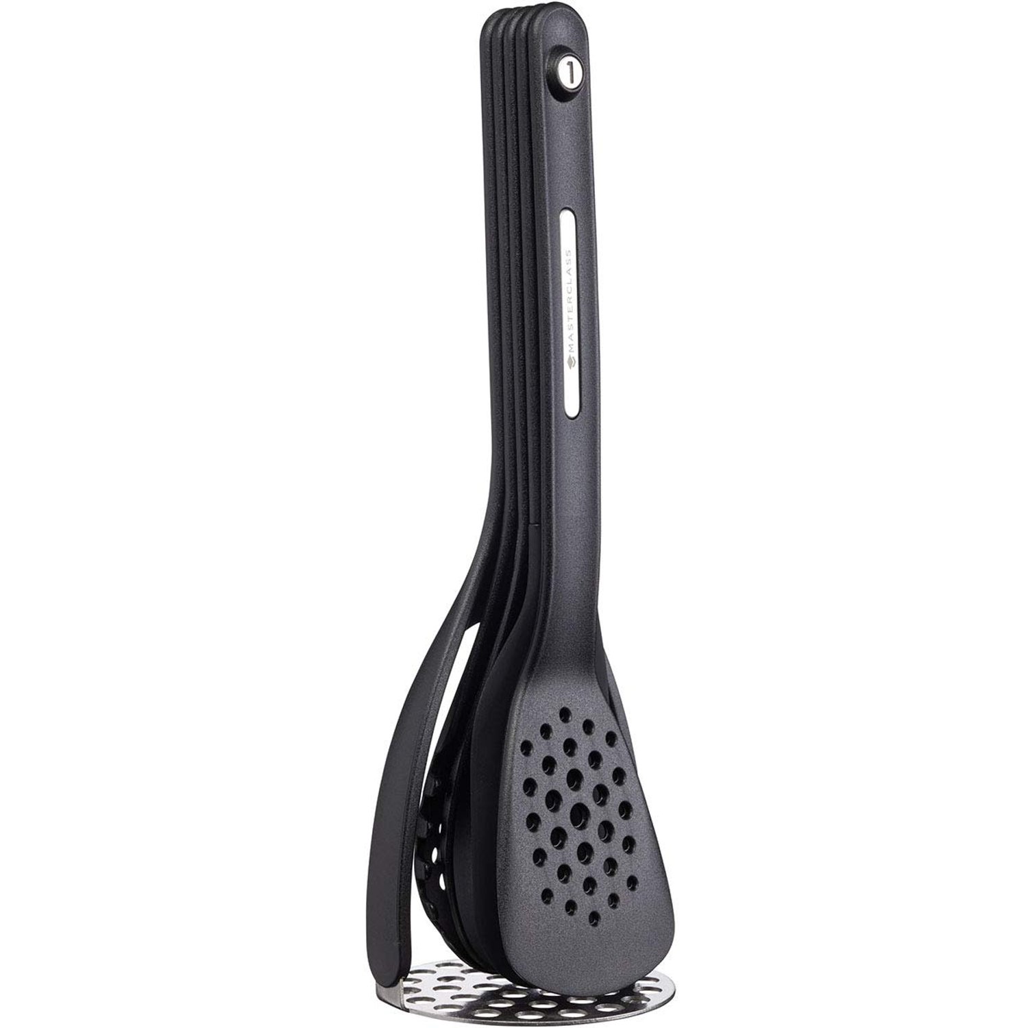 MasterClass Smart Space Nesting Magnetic Plastic / Silicone Kitchen Utensil Set, 9 x 9 x 3 cm (3.5" x 3.5" x 12") - Black (5 Pieces)