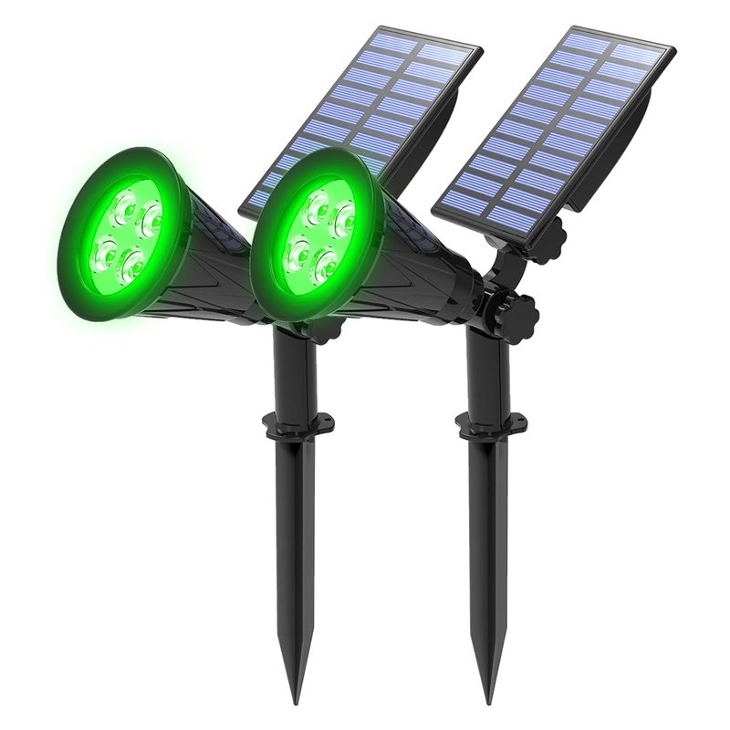 T-SUNUS Green Solar Lights Outdoor, 4 LED Solar Garden Lights, IP65 Waterproof, Auto-on/Off, 2 Bright Modes Security Lights Christmas Landscape Light for Garden Tree Yard Lawn Patio Stairs - 2Pack