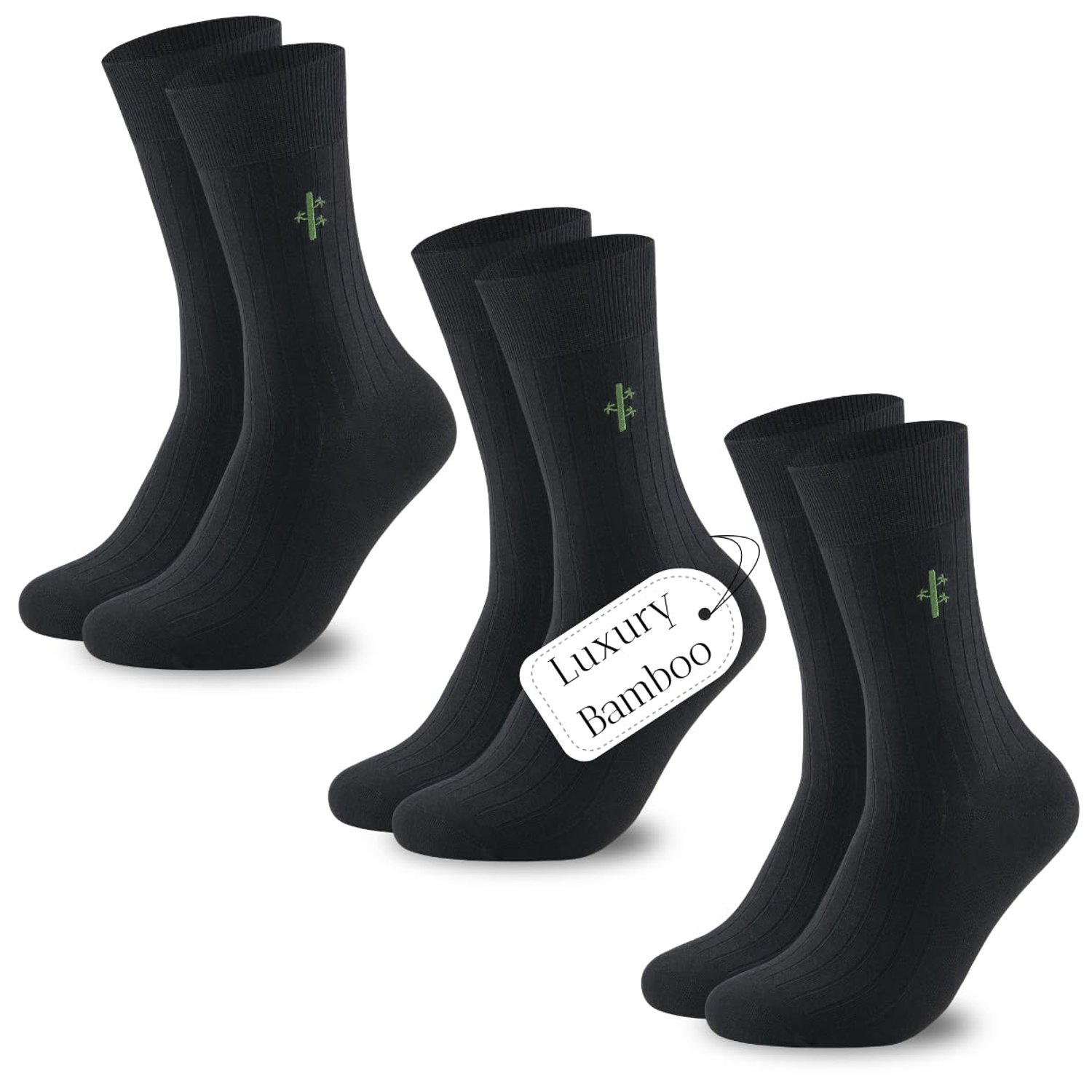 PANDA FOOD Premium Bamboo Ribbed Dress Seamless Socks | Moisture-Wicking, Antibacterial, and Breathable | 200 Needle Count Premium Construction | UK Size 7-12 | 3 Pairs | Black