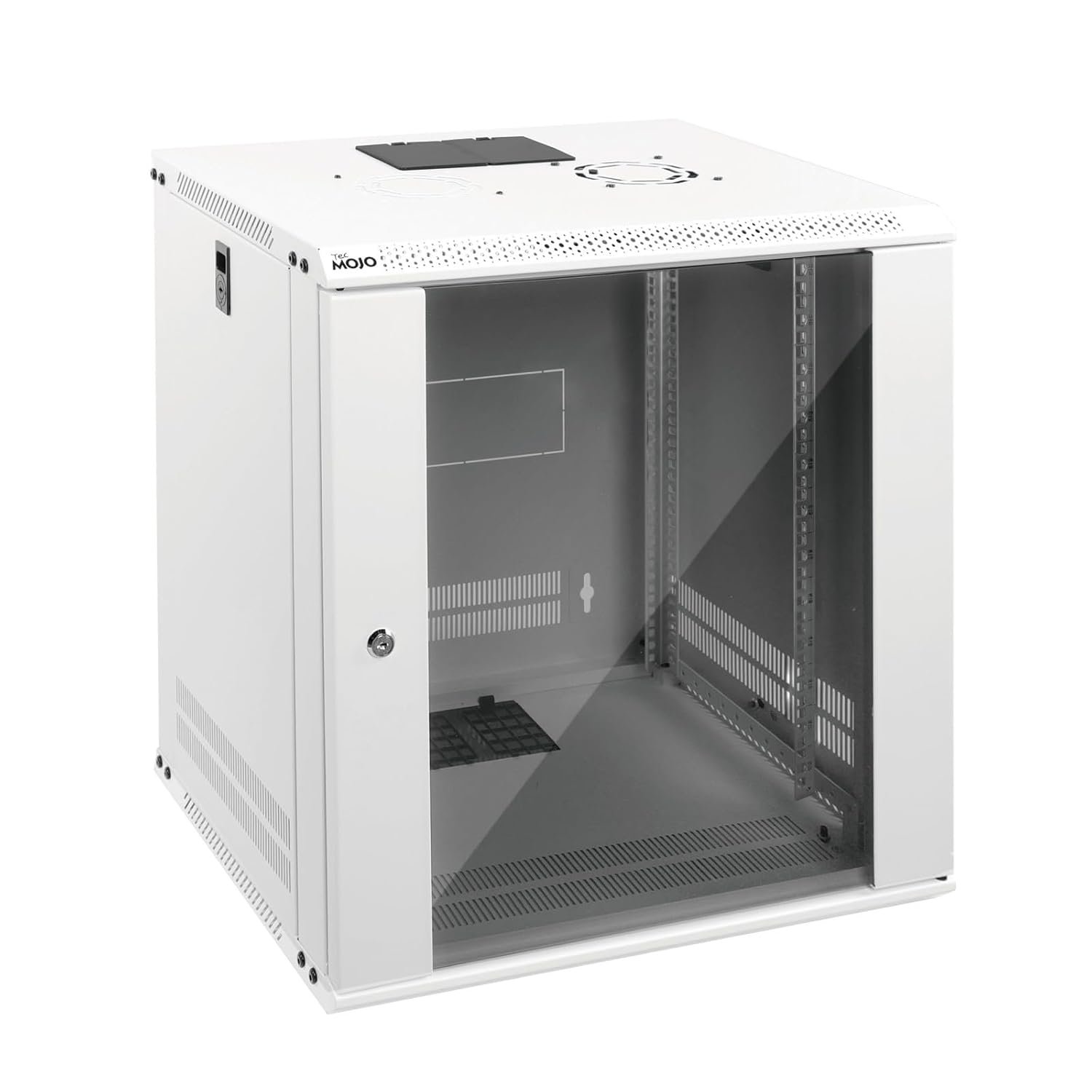 Tecmojo 12U 450mm Depth Wall Mount Server Cabinet IT Network Rack Enclosure Lockable Door and Side Panels White, Standard Glass Door, for 19" IT Equipment, A/V Devices, White, Flat Package