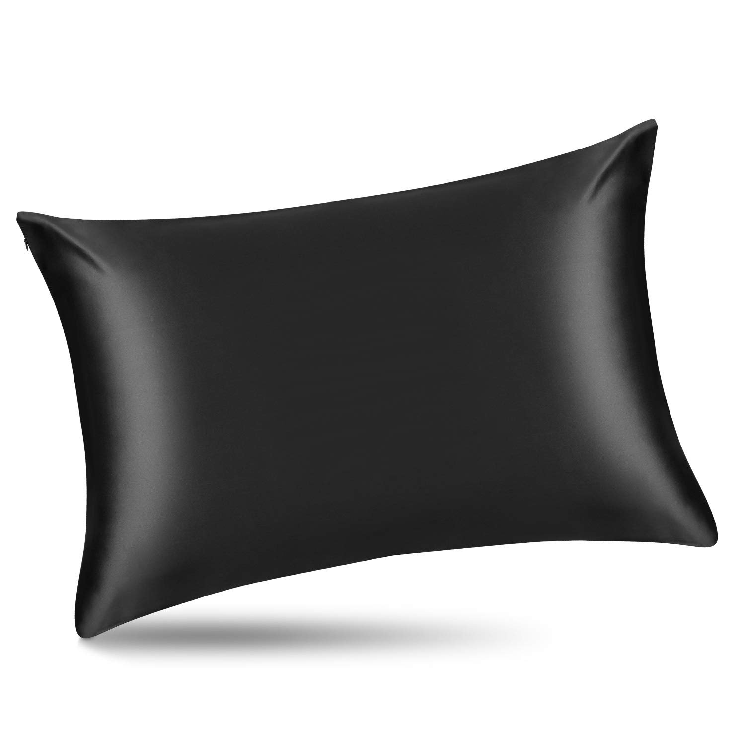 ALASKA BEAR 100% Mulberry Silk Pillowcase for Hair and Skin Health, Hypoallergenic, Standard Size 50x75cm Natural Silk Pillow Case Slip Beauty Sleep (1pc, Black)