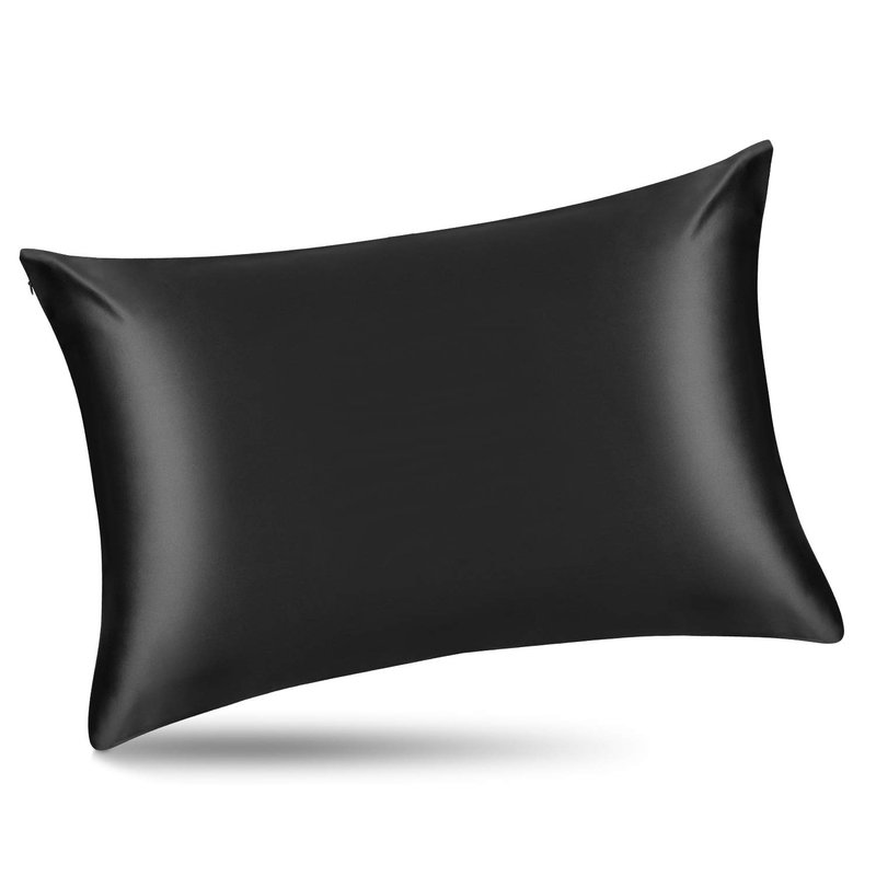 ALASKA BEAR 100% Mulberry Silk Pillowcase for Hair and Skin Health, Hypoallergenic, Standard Size 50x75cm Natural Silk Pillow Case Slip Beauty Sleep (1pc, Black)