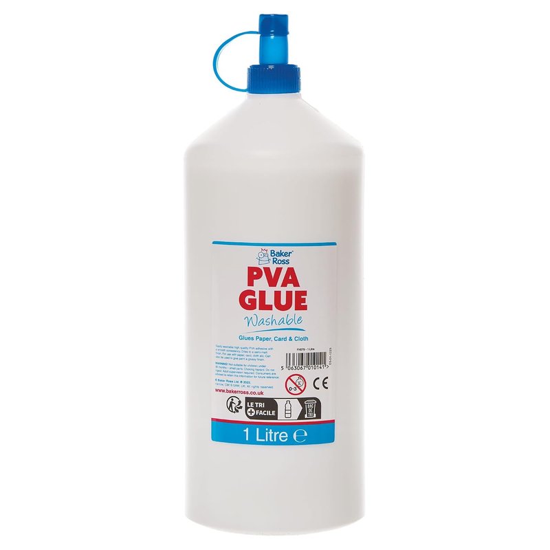 Baker Ross FN078 Washable PVA Glue - 1 Litre, PVA for Schools, Teaching Supplies, Multipurpose Glue for Wood, Paper Card