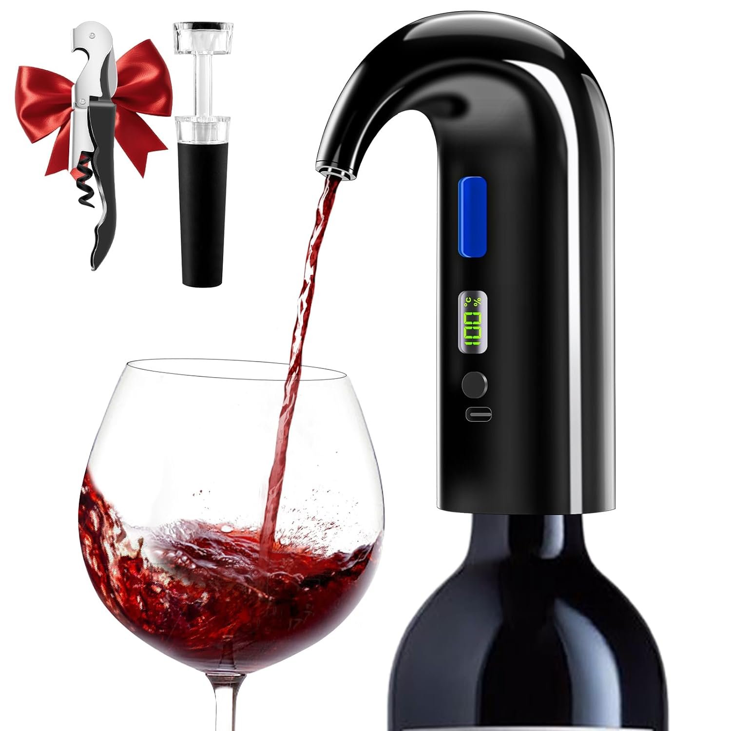 Cosyall Fathers Day Gift, Electric Wine Aerator Decanter, One Touch Automatic Wine Dispenser Wine Pourer with USB Rechargeable, Gift for Mom,Women,Dad,Wine&Whiskey Lovers,Birthday (Black)