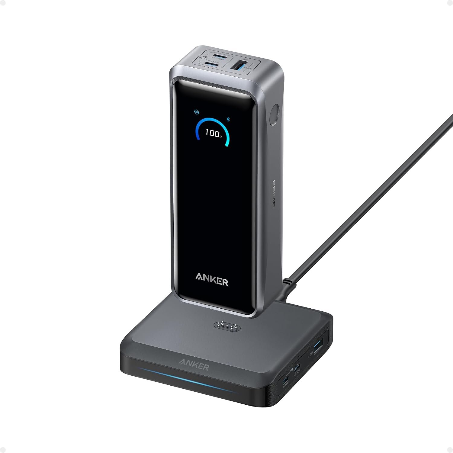 Anker Prime Power Bank and Charging Base, 26,250mAh 300W Max Portable Charger with Base for 6 Devices, Two-Way Charging, Hand-Luggage Approved, App Control, For Laptop, iPhone 17/16/15 Series