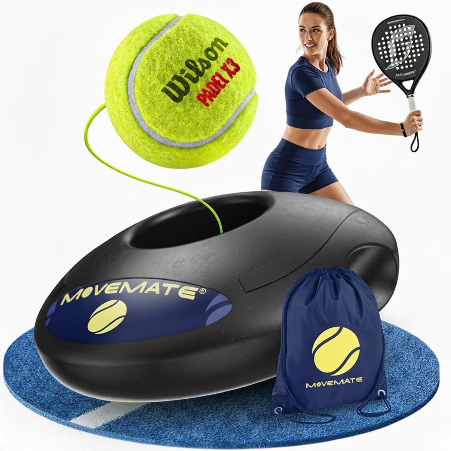 MOVEMATE Padel Trainer Set with Wilson® Padel Ball, Innovative Ball Game for Outdoors, in the Garden, in the Park for Children and Adults, Includes Transport Bag and Exercise Videos