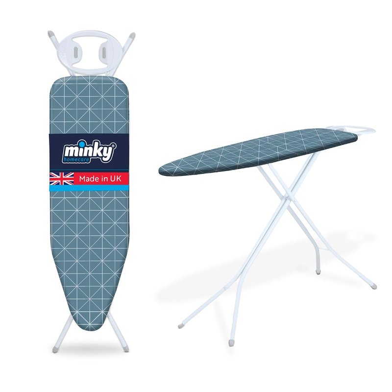 Minky Expert Blue Ironing Board | Large 122 x 38 cm Surface | Universal Height Adjustment | Steam-Flow Mesh | UK Manufactured