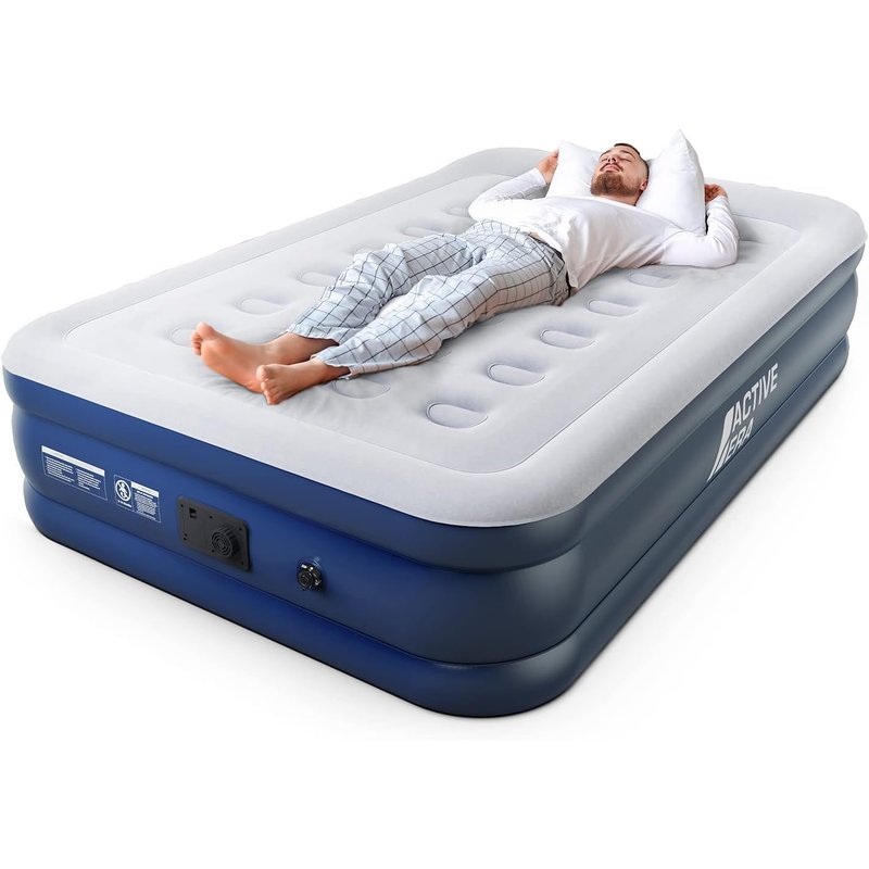 Active Era Premium Double Inflatable Mattress | Airbed for Home with Built-In Pump | 3 Min Self Inflating Blow Up Bed | Flocked Surface & Puncture Resistant Air Bed for Guests & Camping 195x137x36cm