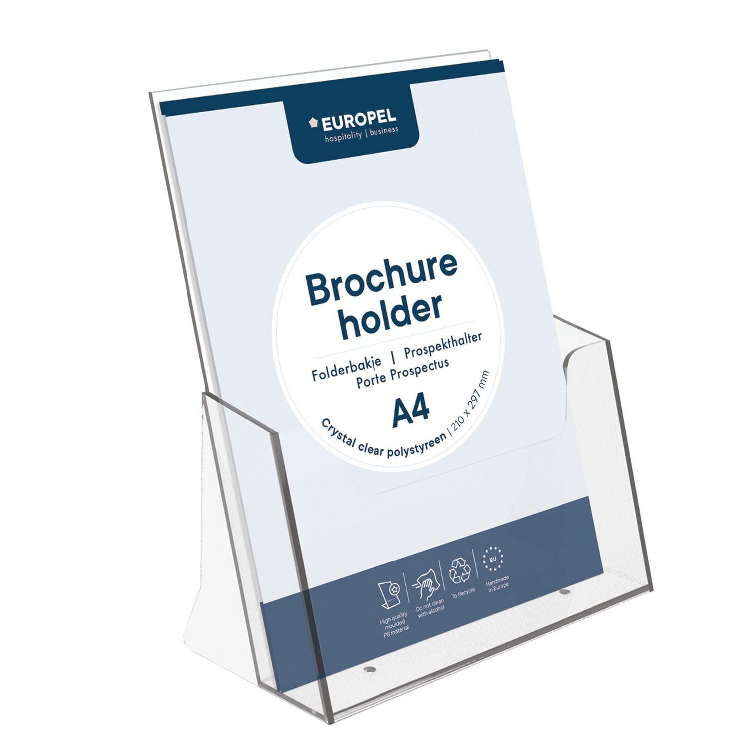 EUROPEL A4 Desk Brochure & Leaflet Holder – Clear Styrene, 35mm Capacity, Internal 290×218mm, for Office, Reception, Hotel and Restaurant, Portrait