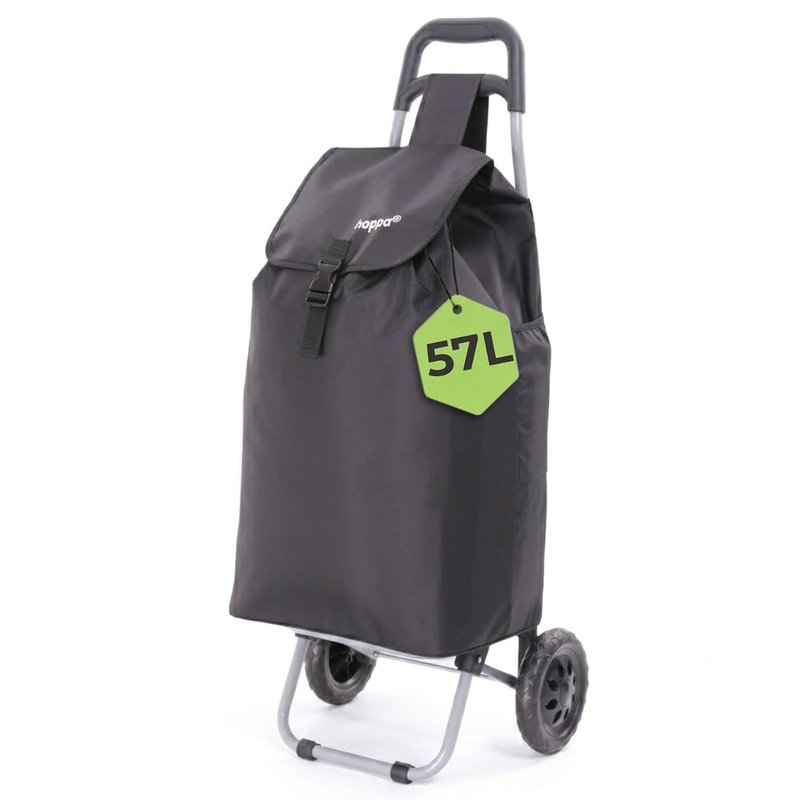 Hoppa Shopping Trolley on Wheels, 57L Foldable Large Capacity 2 Wheel Grocery Granny Cart with Secure Lid & Side Pockets, Shopping Bags for the Elderly, Laundry, 30kg Limit Truck Trolley & Festivals