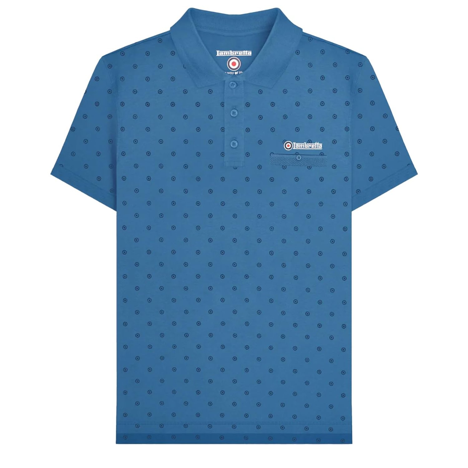 Lambretta Mens Target AOP Premium Polo Shirt - Dark Blue/Navy- XL