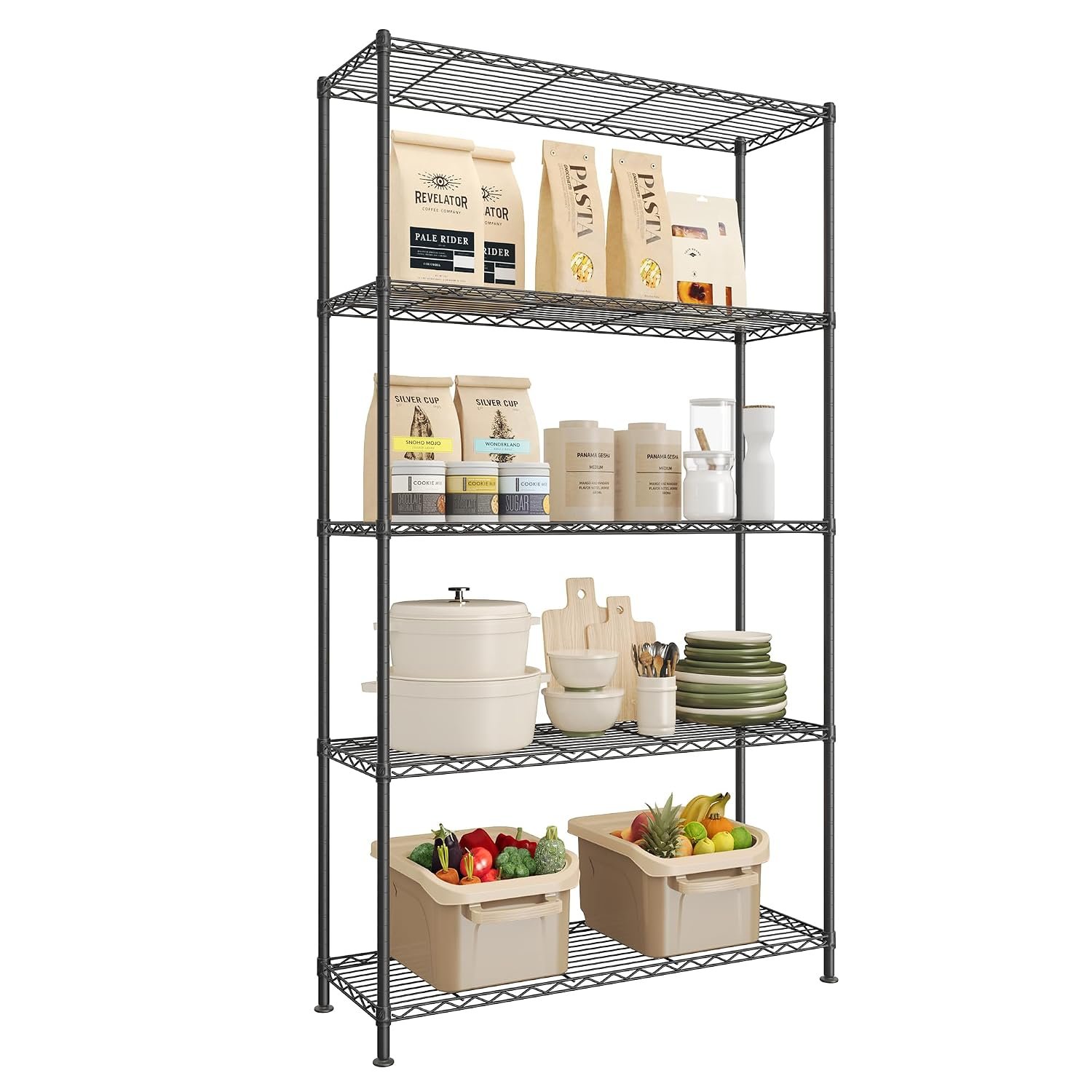SONGMICS Storage Shelf, Metal Garage Shelving Unit, Adjustable Shelves, for Garage, Bedroom, Living Room, Kitchen, Pantry, 5 Tier, 30 x 90 x 161 cm, Ink Black LGR195BH01