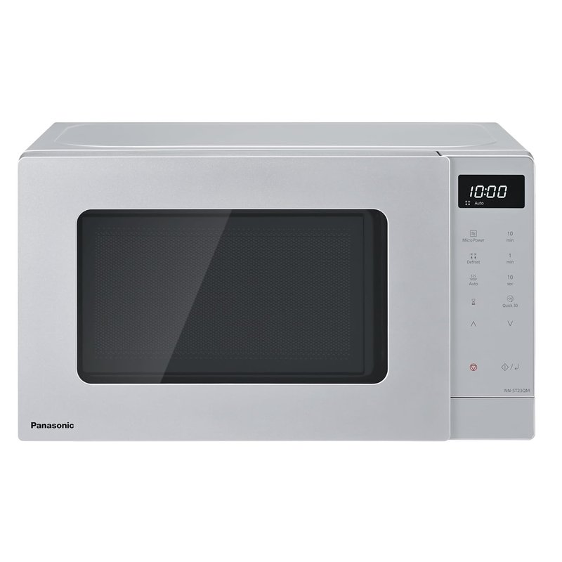 Panasonic NN-ST23QMBPQ 20L Solo Microwave Oven with Glass Tray, 800W, Auto Defrost, 8 Auto Programmes, LED Display, 5 Power Settings, Digital Timer, Silver