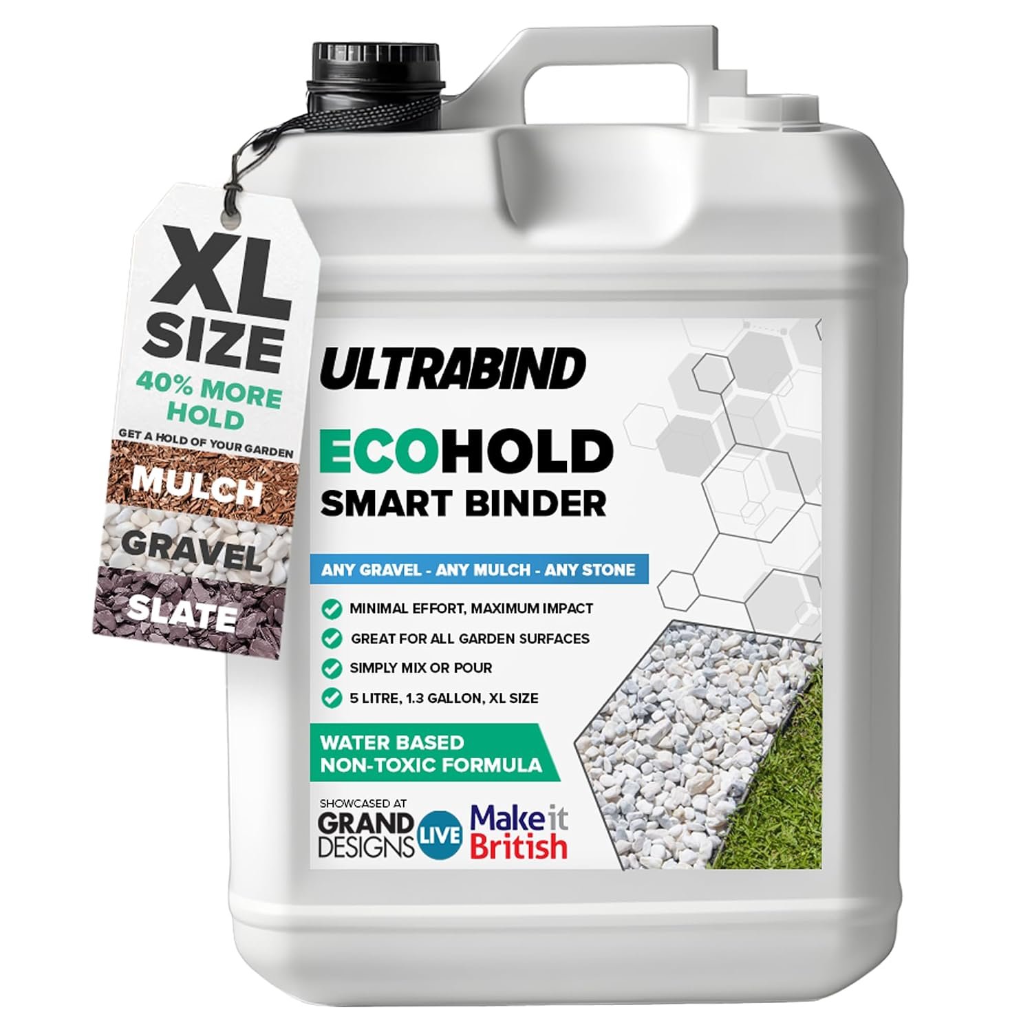 Ultrabind Eco Hold – Gravel Binder & Glue for Pathways, Stones, Bark & Mulch, Resin-Based Garden Adhesive, Pet Safe, 5L