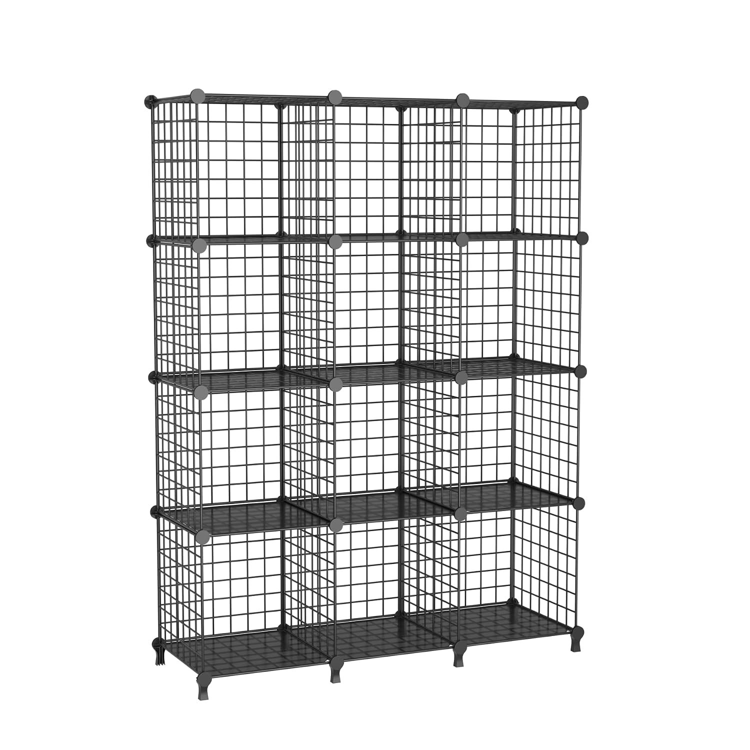 ATTDETJL 12-Cube Storage Shelf, Wire Cube Organizer with DIY Bookshelf, Multifunctional Shelving Unit for Office Living Room Kitchen Bathroom, Black ATTJL12B