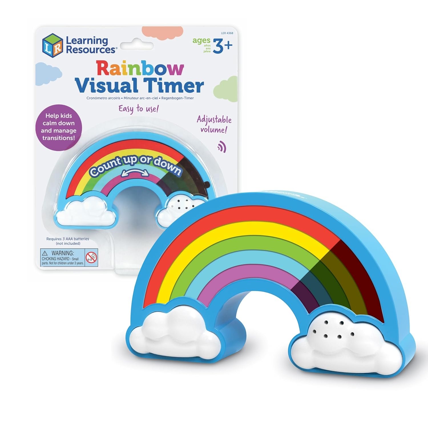 Learning Resources Rainbow Visual Timer for Kids, Sensory Timer for Autism, ADHD, 5 Time Increments, Light or Dark Mode, Ages 3+