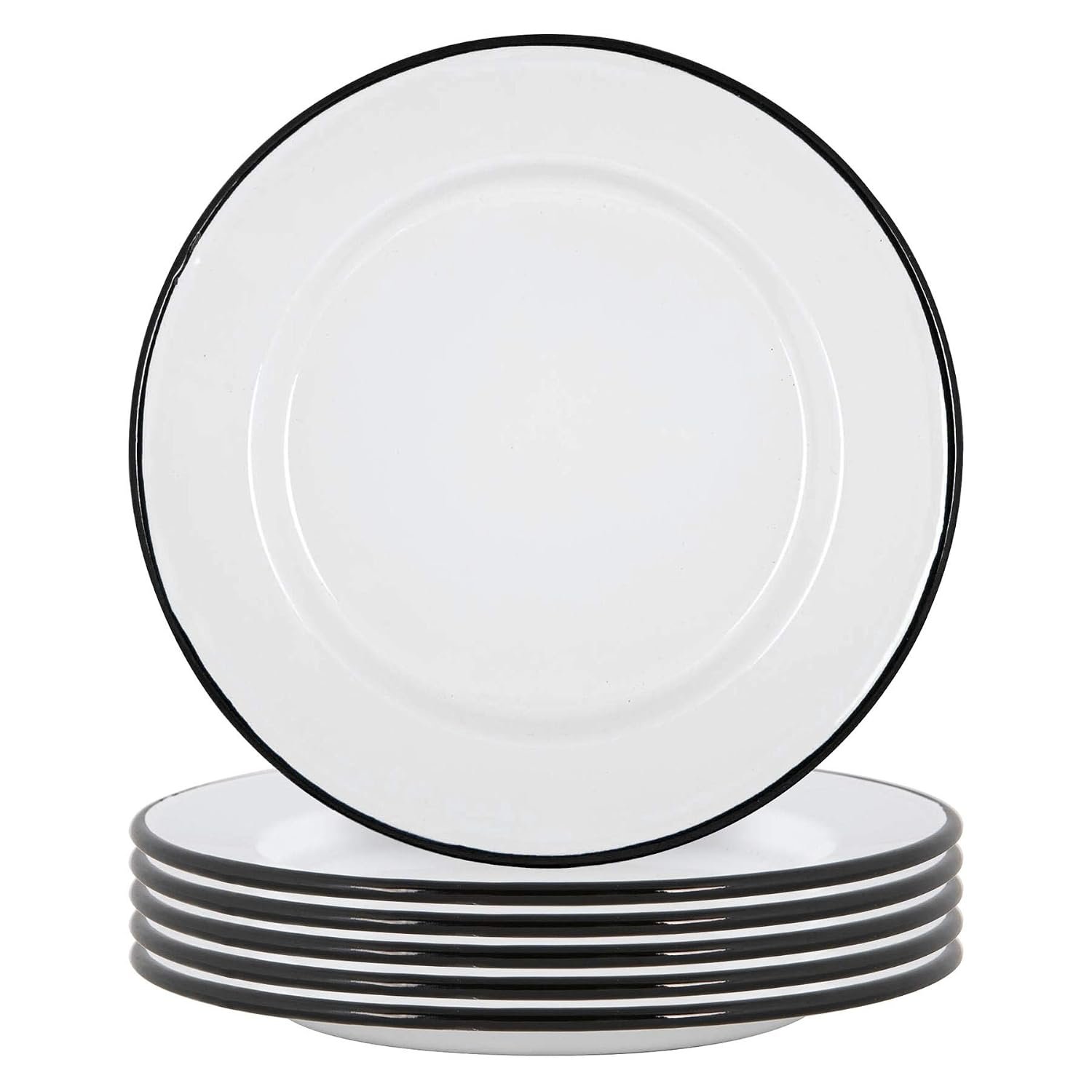 Argon Tableware Enamel Dinner Plates - 25.5cm - Pack of 6 - Black Dining Plates Lightweight Camping Large Dinner Dish for Appetisers, Starters, Mains, Sides, Desserts