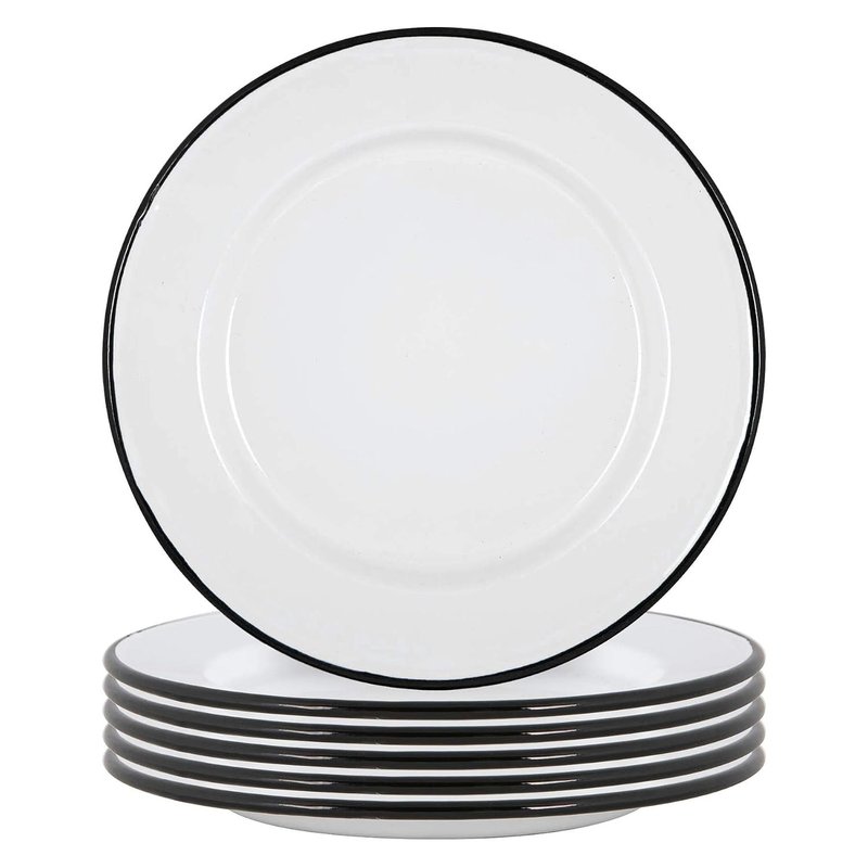 Argon Tableware Enamel Dinner Plates - 25.5cm - Pack of 6 - Black Dining Plates Lightweight Camping Large Dinner Dish for Appetisers, Starters, Mains, Sides, Desserts