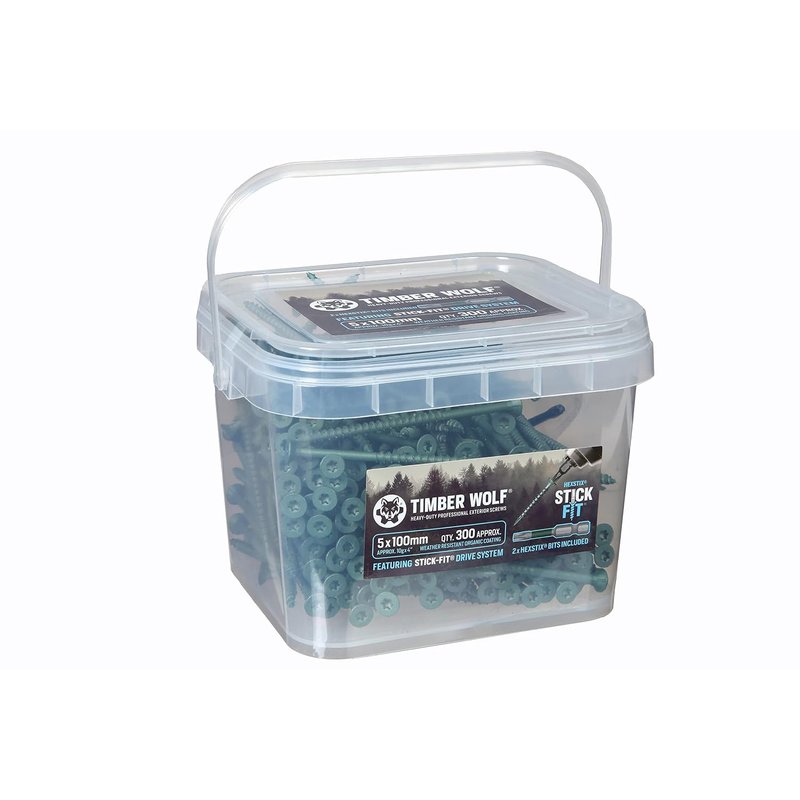 TIMBER WOLF Wolf Exterior Woodscrews - 5.0 x 100mm - Tub of 300, Green