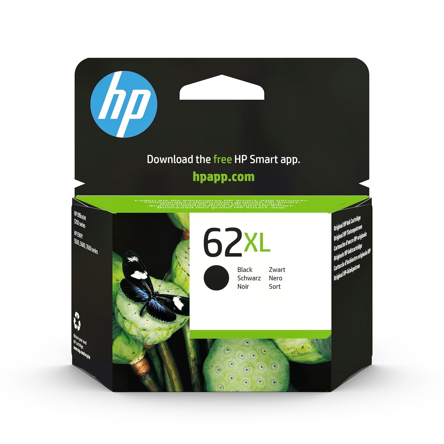 HP 62XL High Yield Black Original Ink Cartridge (C2P05AE) – Works with: ENVY: 5540, 5542, 5544, 5545, 5546, 5548, 5642, 5644, OfficeJet: 200 Mobile, 250, 5740 e-All-in-One, 5742, 5744