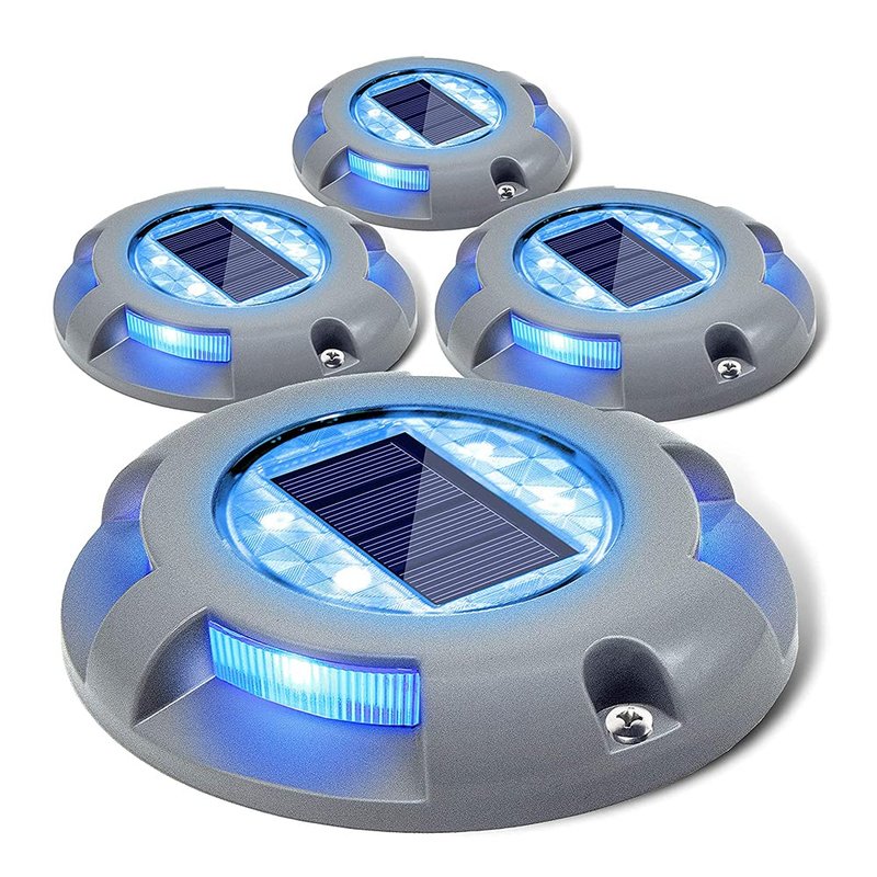 Siedinlar Solar Deck Lights Outdoor Waterproof Ground Light Solar Lights Outdoor Garden for Pathway Driveway Step Dock 4 Pack (Blue)