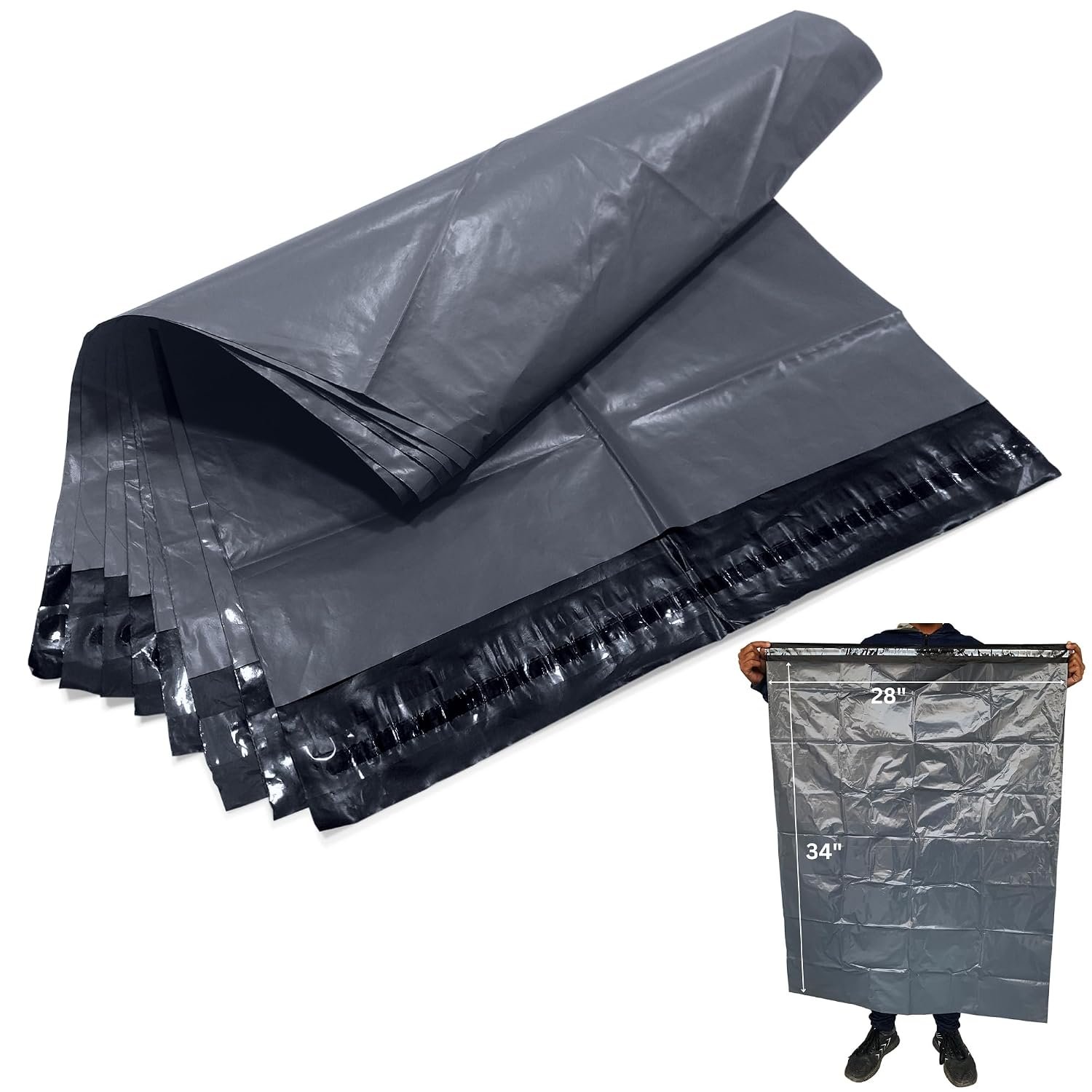 JeeJaan® 200 Pcs Grey Posting Bags 28 x 34 in Mailing Bags 710 x 860 mm Extra Large Poly Mailers Grey Postage Bag Envelope Postal Courier Shipping Mailers Strong Self Seal Parcel Mailers Postage Bags