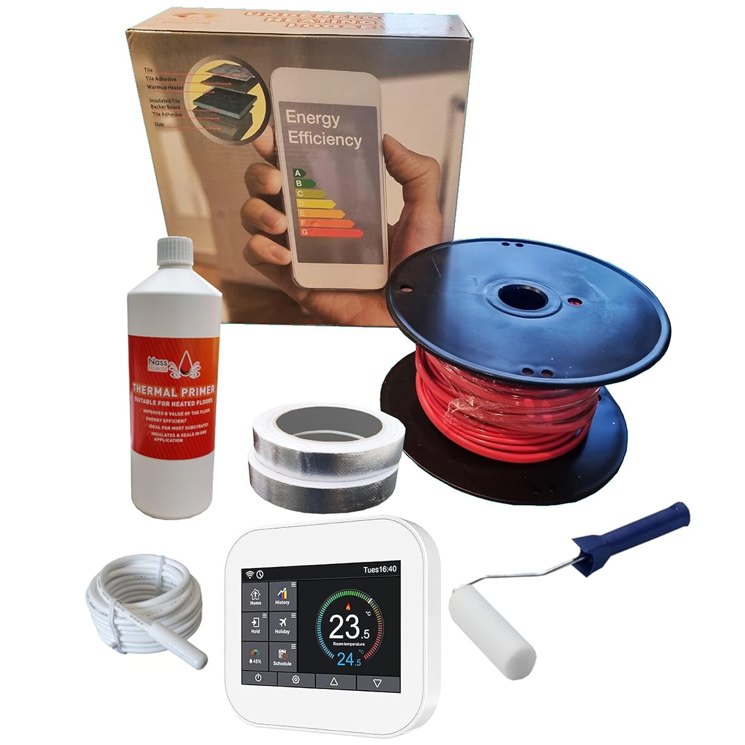 Nassboards Pro Elite Loose Cable Electric Underfloor Heating System 200w - Touch Screen, Wifi, Smart Thermostat with Installation Kit & Instructions for Carpet, Tiles, Laminate, Wood, Concrete