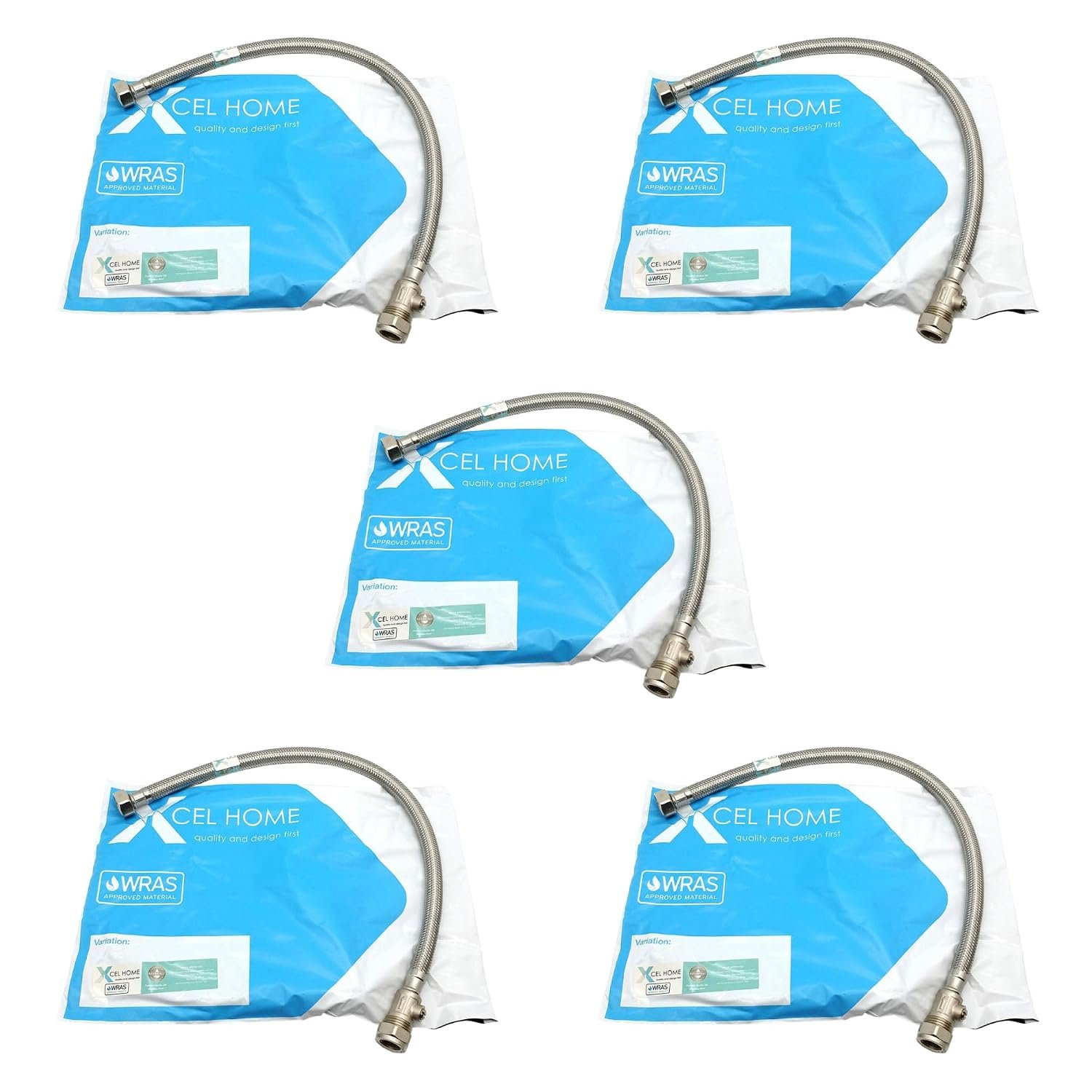 Xcel Home 5X WRAS Approved 500mm 15mm Compression with Isolation Valve x 1/2" Flexible Pipe Connector | Kitchen Sink/Bathroom Basin Stainless Steel Braided Flexi Connectors