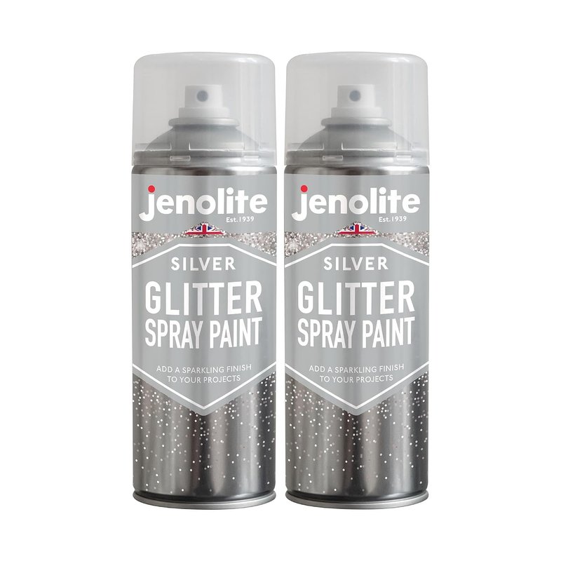 JENOLITE Glitter Spray Paint | Silver Glitter Spray in Clear Sealant | 2x400ml | Clear Lacquer with Fine Sparkle | Multi-Surface | Ideal for Picture Frames, Mirrors, Ornaments & Crafting