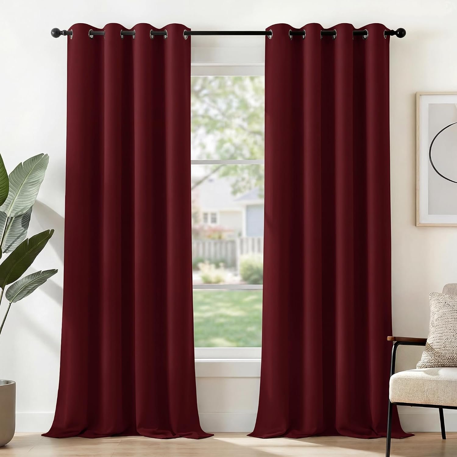 Deconovo Christmas Curtains Thermal Insulated Eyelet Blackout Curtains 46 x 90 Drop Inch Red 1 Pair