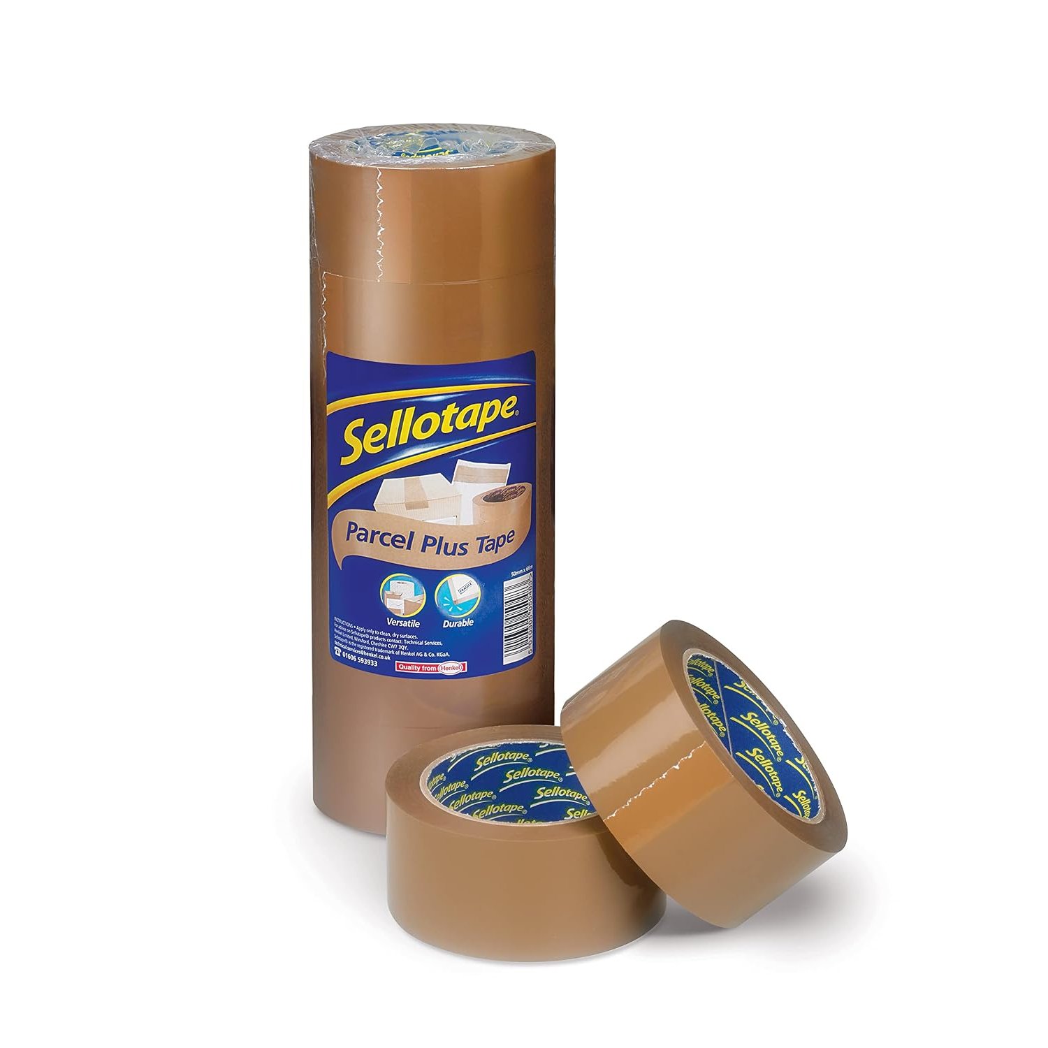 Sellotape Brown Parcel Plus Tape, Waterproof & Extra Strong Packaging Tape, 50mm x 66m, Pack of 6