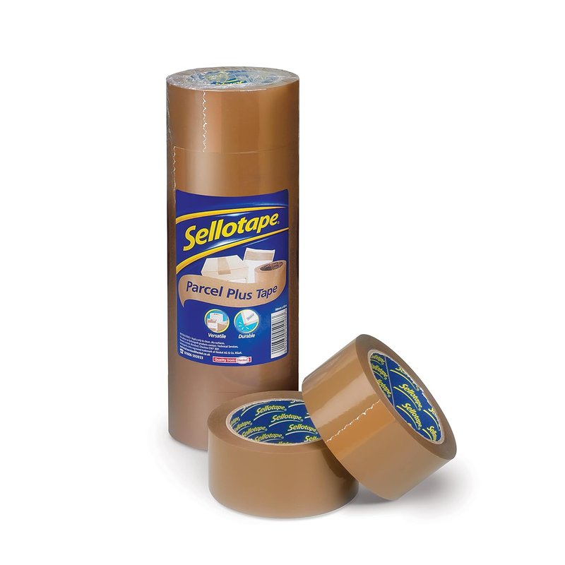 Sellotape Brown Parcel Plus Tape, Waterproof & Extra Strong Packaging Tape, 50mm x 66m, Pack of 6