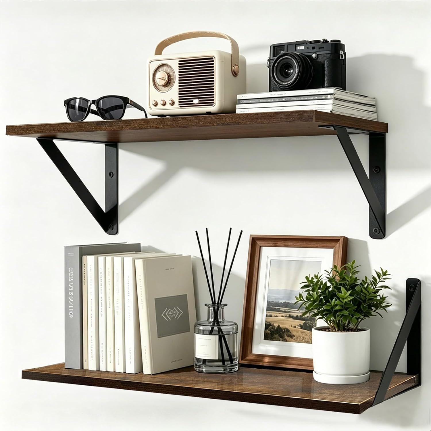 Loopsee Floating Shelves for Wall Shelf, 2 Wooden Rustic Walls Shelfs Unit