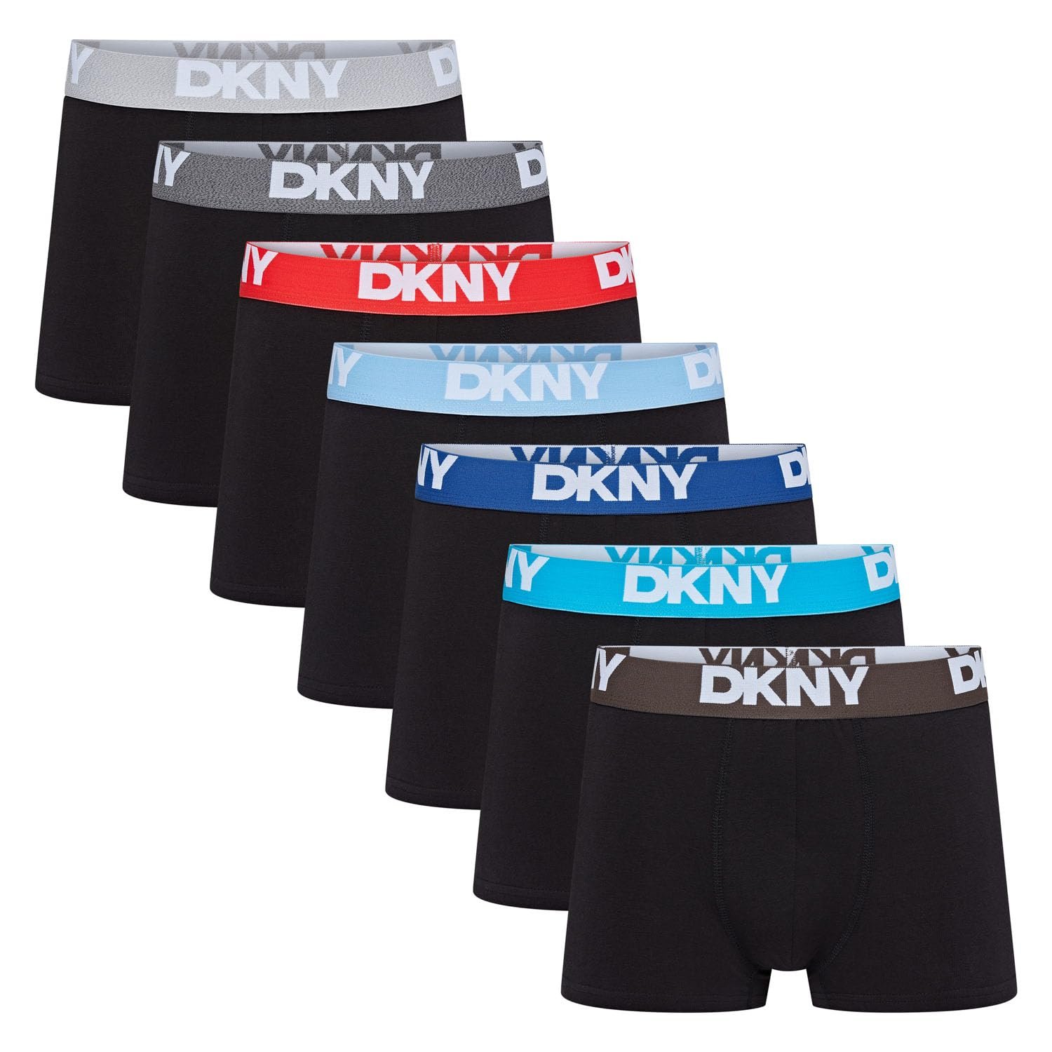 DKNY Seattle Mens Boxers Shorts Multipack | Pack of 7 Cotton Boxers For Men | Soft Breathable Trunks, Premium Cotton Fabric | Mens Underwear Trunks For Him, Black/Blue/Red/Grey