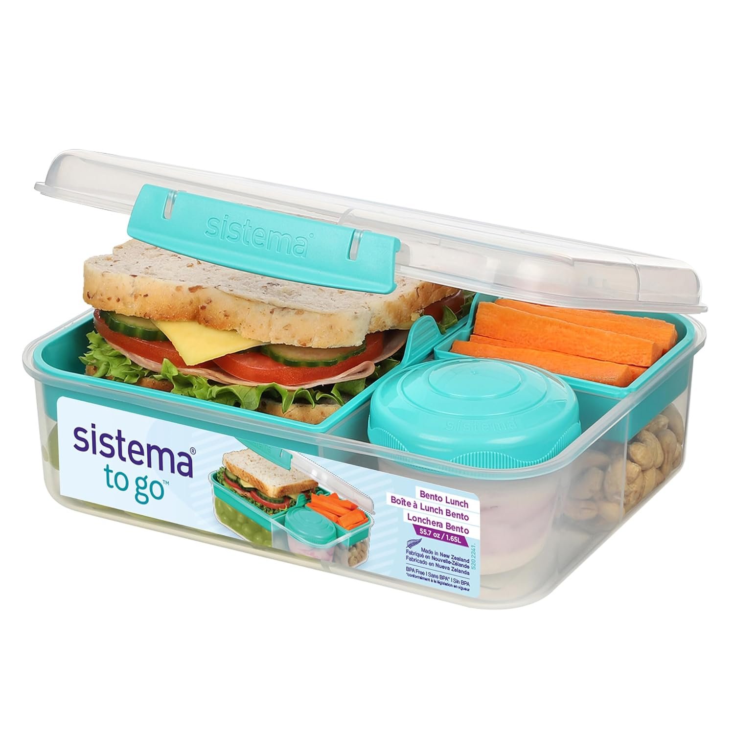 Sistema Bento Box LUNCH | Bento School Lunch Box with Compartments | 1.65 L | Food Storage Container in Minty Teal | 1 Count