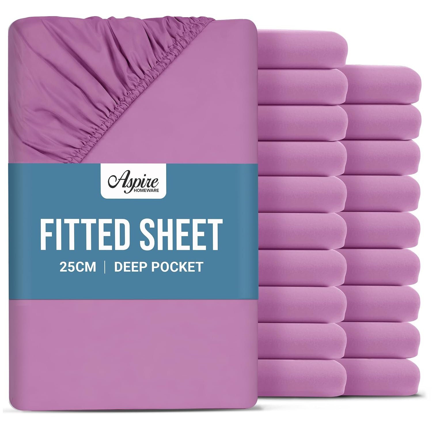 Aspire Homeware Super King Fitted Sheet 20 Pack - 25 cm Deep Hotel Quality (Purple) Bed Sheets - Soft & Breathable Superking Fitted Sheet - Anti-Wrinkle Easy Care Fitted Sheets