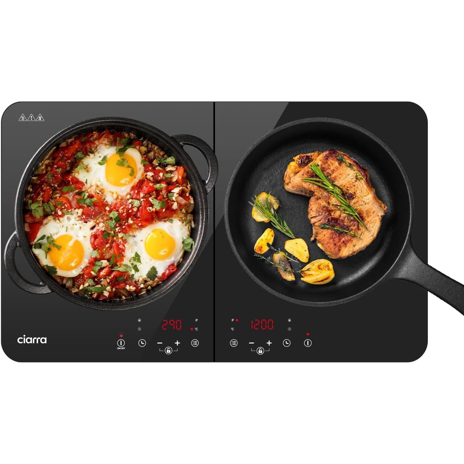 CIARRA Double Induction Hob with 2800W, 2 Independent Zones & Safety Lock