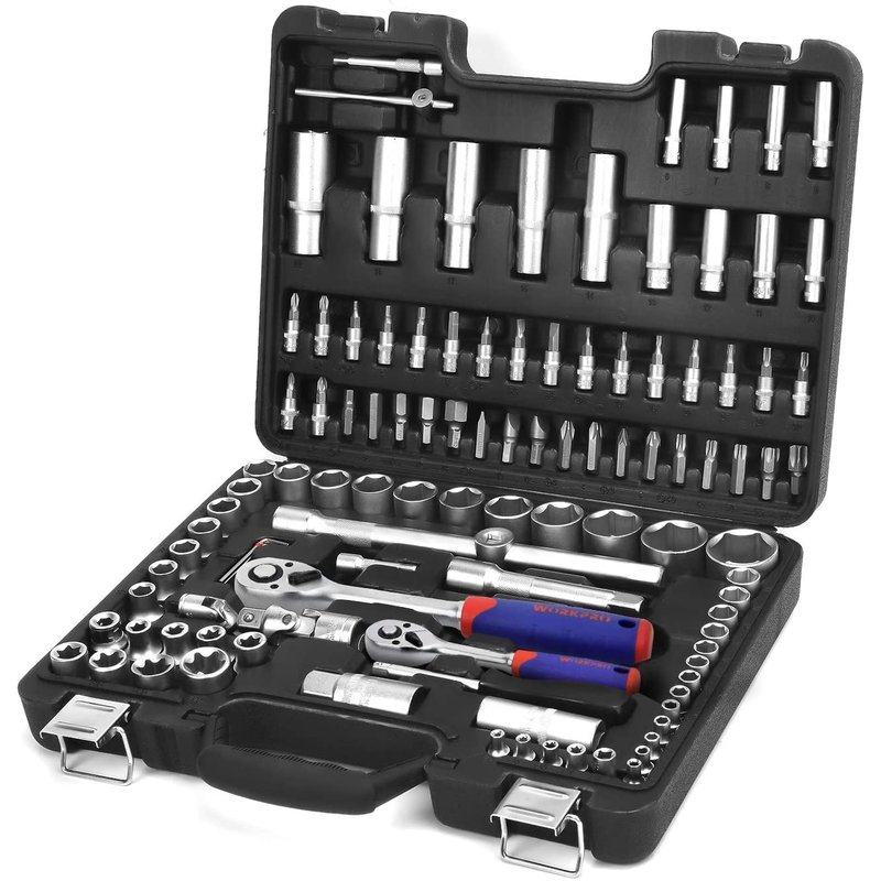 WORKPRO 108-Piece 1/4"&1/2" Drive Socket Set with Bits, Quick Release Ratchet Wrench - CR-V Mechanic Tool Set for DIY, Car Repair