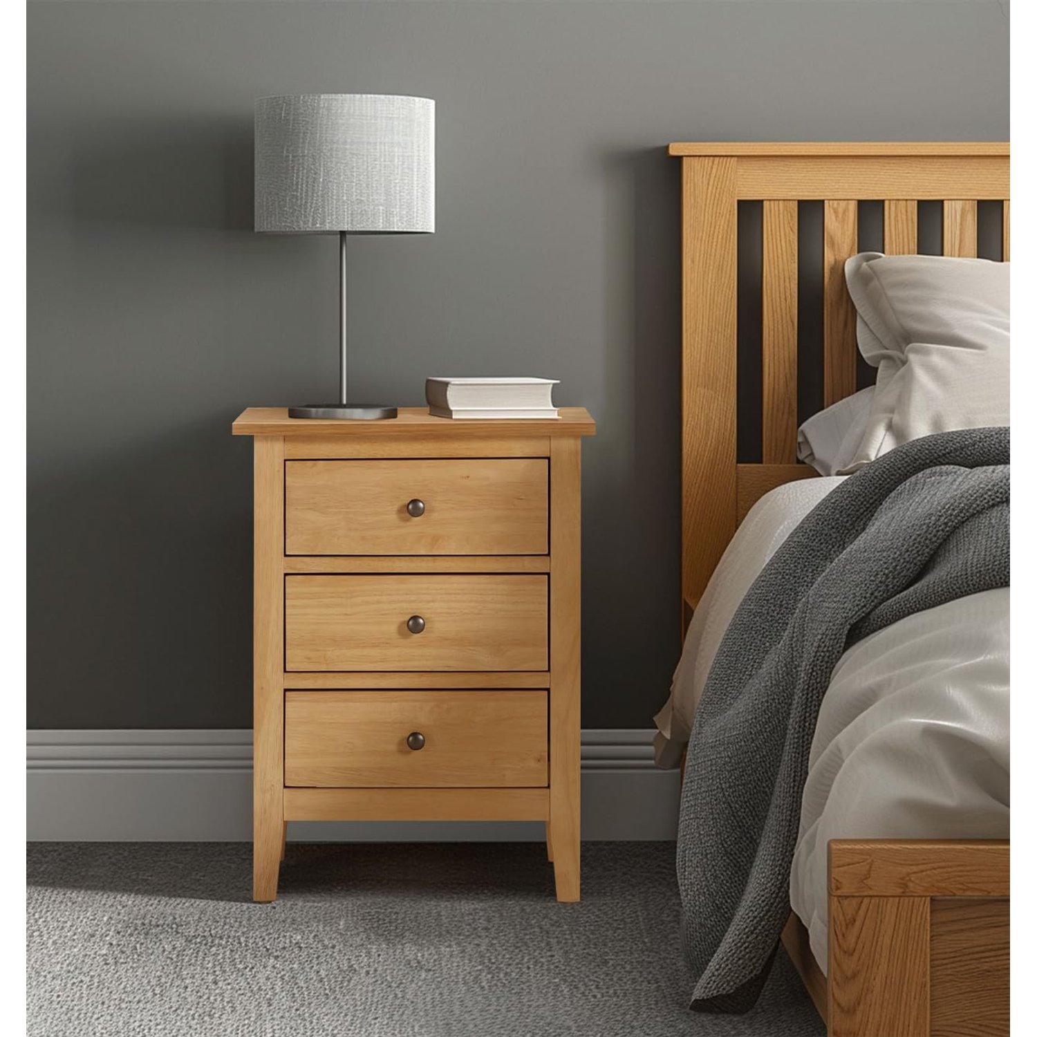 Hallowood Furniture Aston Bedside Table with 3 Drawers, Wooden Small Bedroom Cabinet, Slim Bedside Cabinets, Nightstand, Chest of Drawers for Bathrooms, Hallways, Dining Rooms and Bedrooms