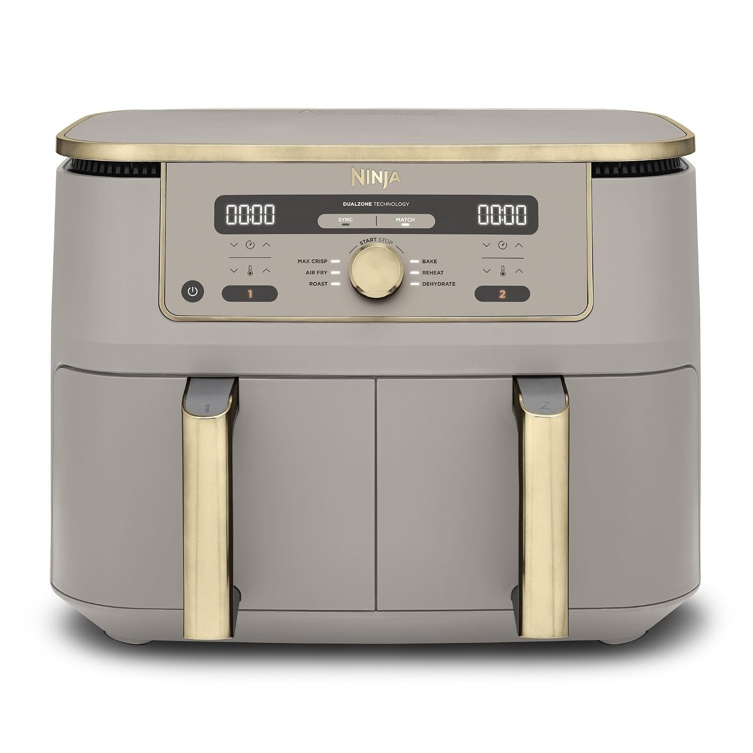 Ninja MAX Dual Zone Digital Air Fryer, 2 Drawers, 9.5L, 6-in-1, Uses No Oil, Air Fry, Max Crisp, Roast, Bake, Reheat, Dehydrate, Non-Stick, Dishwasher Safe Baskets, Stone Gold DZ400UKSTGD
