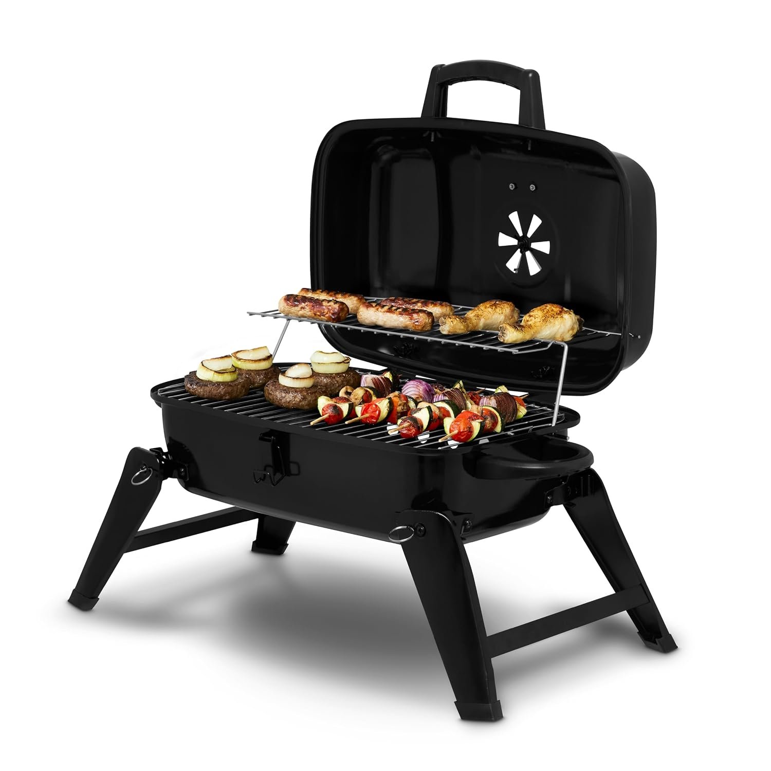 Tower Compact Charcoal Grill with Collapsible Legs & Portable Design, Black, T978539