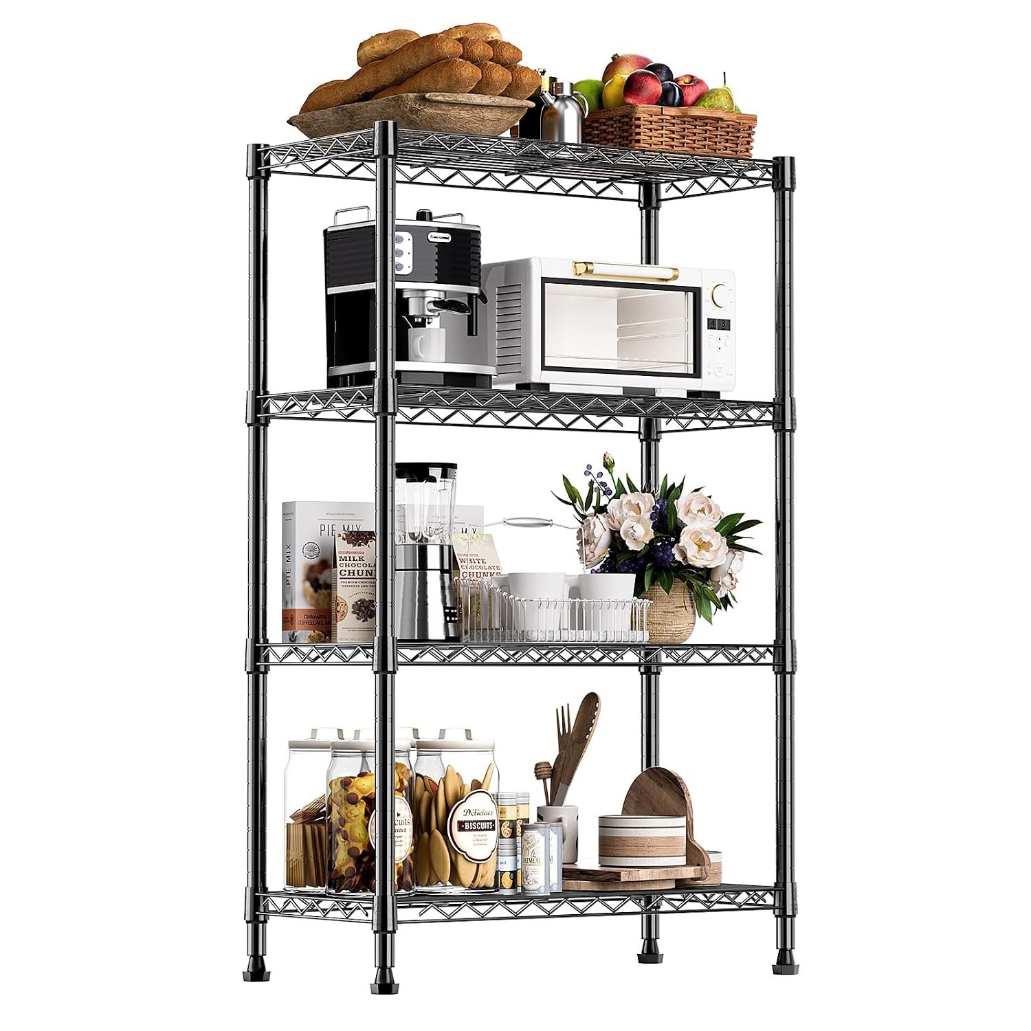 M MZG 1000 lbs Storage Shelving Steel Heavy Duty 4-Tier Utility Shelving Unit Steel Organizer Wire Rack for Home,Kitchen,Office,Black 35 x 60 x 135.8 cm